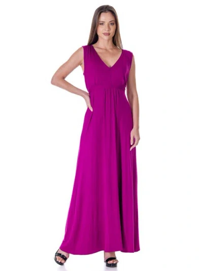 24seven Comfort Apparel V-neck Sleeveless Maxi Dress With Belt In Pink