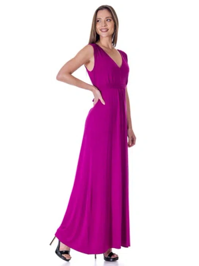 24seven Comfort Apparel V-neck Sleeveless Maxi Dress With Belt In Pink
