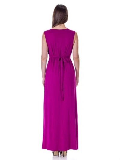 24seven Comfort Apparel V-neck Sleeveless Maxi Dress With Belt In Pink
