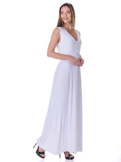 24seven Comfort Apparel V-neck Sleeveless Maxi Dress With Belt In White