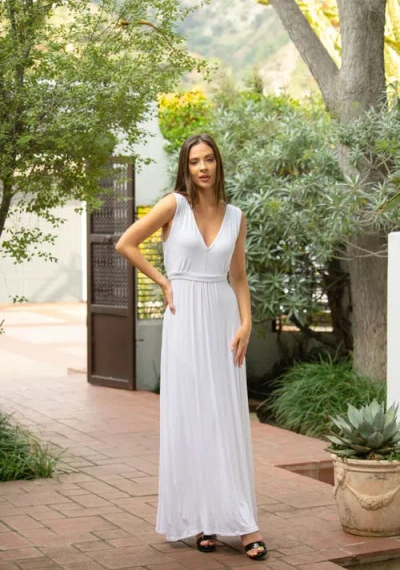 24seven Comfort Apparel V-neck Sleeveless Maxi Dress With Belt In White