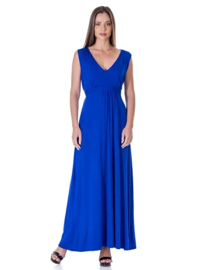 24seven Comfort Apparel V-neck Sleeveless Maxi Dress With Belt In Blue