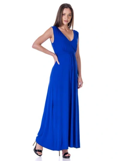 24seven Comfort Apparel V-neck Sleeveless Maxi Dress With Belt In Blue