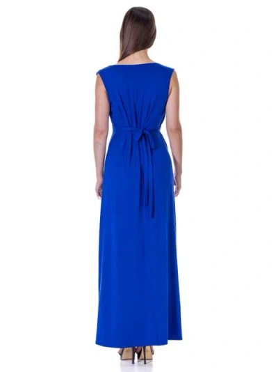 24seven Comfort Apparel V-neck Sleeveless Maxi Dress With Belt In Blue