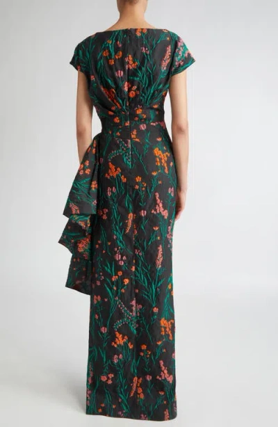 Lela Rose Florence Draped Floral Fil Coupe Gown In Multi