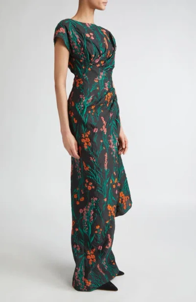 Lela Rose Florence Draped Floral Fil Coupe Gown In Multi