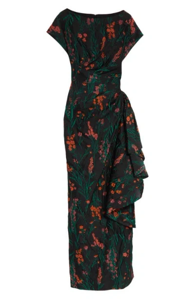 Lela Rose Florence Draped Floral Fil Coupe Gown In Multi
