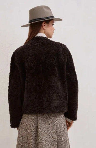 Brunello Cucinelli Fuzzy Shearling Cropped Pea Coat In Brown