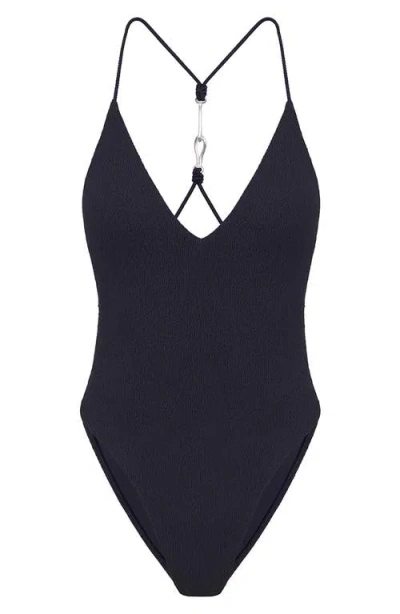 Vix Paula Hermanny Firenze Textured One-piece Swimsuit In Blue