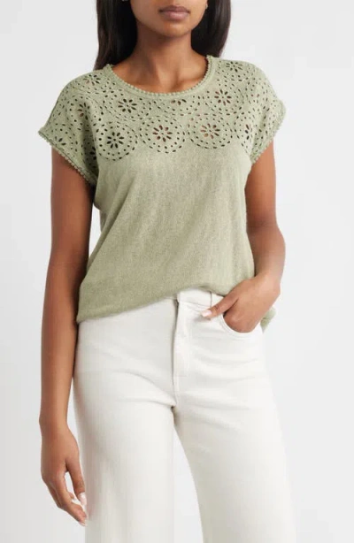 Bobeau Caty Embroidered Eyelet Tank In Green
