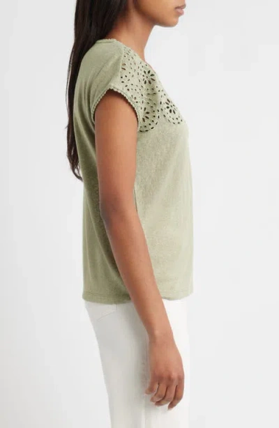 Bobeau Caty Embroidered Eyelet Tank In Green