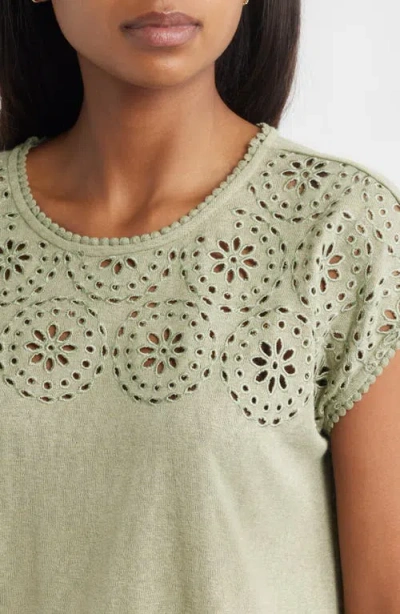 Bobeau Caty Embroidered Eyelet Tank In Green