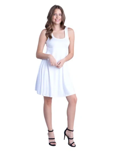 24seven Comfort Apparel Plus Size Fit And Flare Knee Length Tank Dress In White