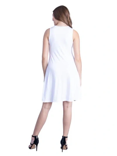 24seven Comfort Apparel Plus Size Fit And Flare Knee Length Tank Dress In White