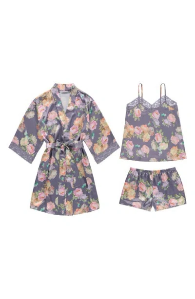 Flora Nikrooz Sabrina Floral Print Satin Short Pajamas & Robe Set In Multi
