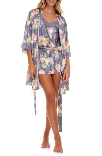 Flora Nikrooz Sabrina Floral Print Satin Short Pajamas & Robe Set In Multi