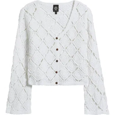 Bobeau Crochet Cardigan In Gray