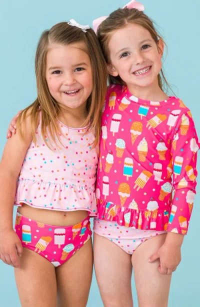 Rufflebutts Sweet Scoops Long Sleeve Two-piece Rashguard Swimsuit In Pink