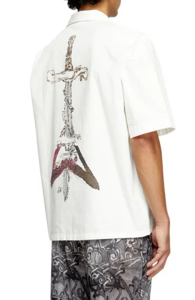 Diesel ® S-brack-a-hgbs Organic Cotton Bowling Shirt In White