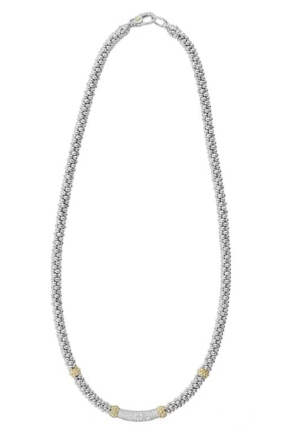 Lagos 18k Gold & Sterling Silver Diamond Lux Single Station Necklace, 16