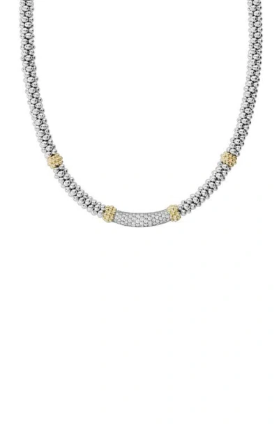 Lagos 18k Gold & Sterling Silver Diamond Lux Single Station Necklace, 16