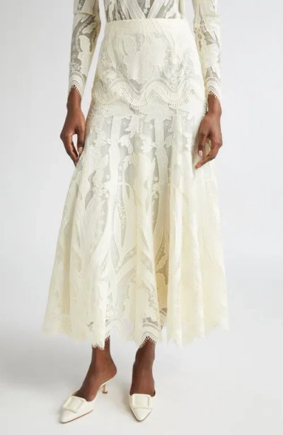 Lela Rose Floral Lace A-line Skirt In Neutral