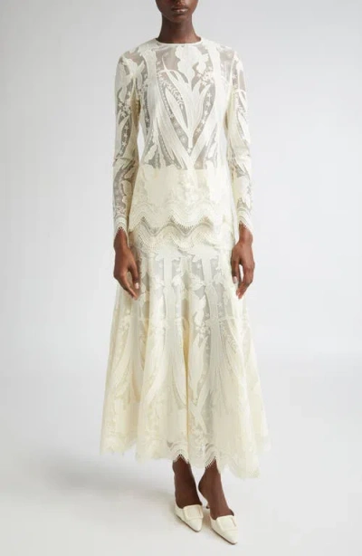 Lela Rose Floral Lace A-line Skirt In Neutral