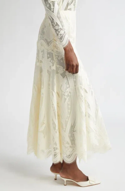 Lela Rose Floral Lace A-line Skirt In Neutral