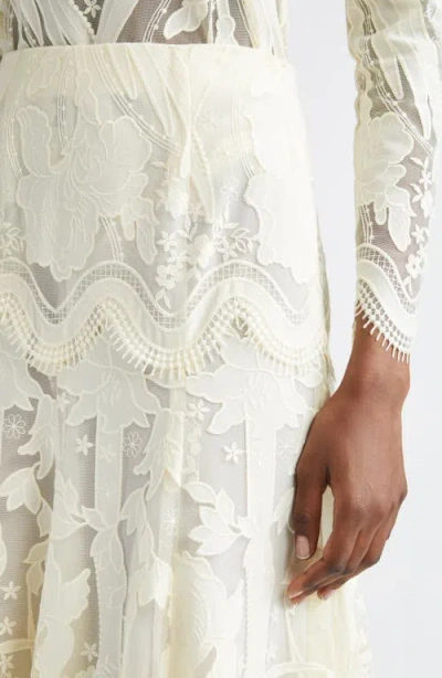 Lela Rose Floral Lace A-line Skirt In Neutral