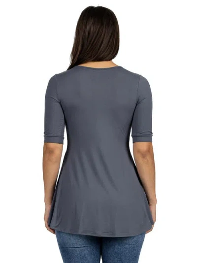 24seven Comfort Apparel Short Sleeve Tunic Top With Button Detail In Gray
