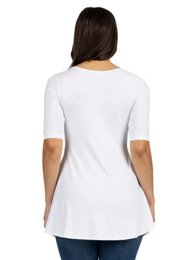 24seven Comfort Apparel Short Sleeve Tunic Top With Button Detail In White
