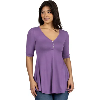 24seven Comfort Apparel Short Sleeve Tunic Top With Button Detail In Purple