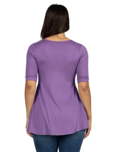 24seven Comfort Apparel Short Sleeve Tunic Top With Button Detail In Purple