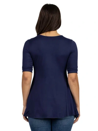 24seven Comfort Apparel Maternity Elbow Sleeve Tunic Top With Button Detail In Blue