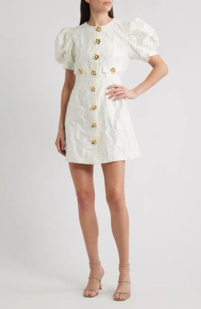 Sister Jane Anemone Puff Sleeve Jacquard Minidress In White