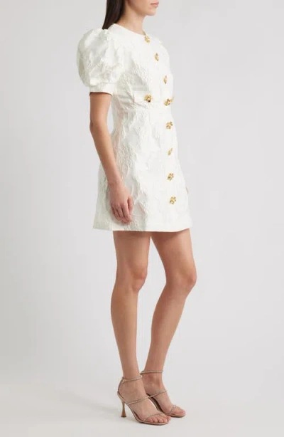 Sister Jane Anemone Puff Sleeve Jacquard Minidress In White