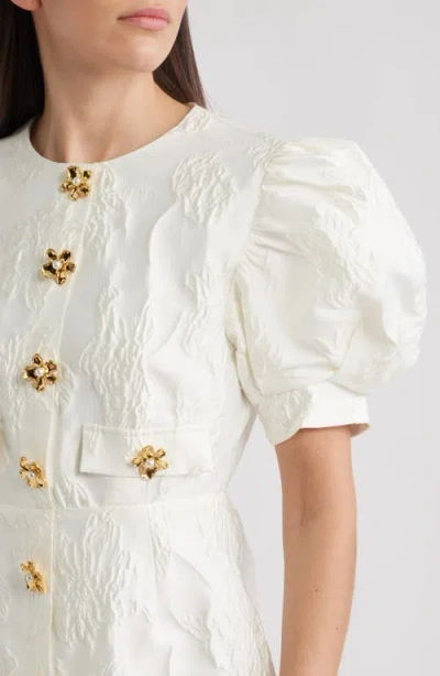 Sister Jane Anemone Puff Sleeve Jacquard Minidress In White