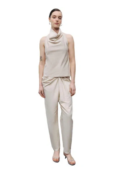 Nocturne Draped Neckline Open Back Detailed Blouse In Neutral
