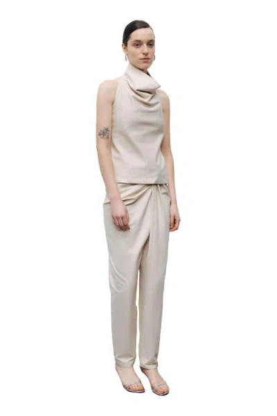 Nocturne Draped Neckline Open Back Detailed Blouse In Neutral