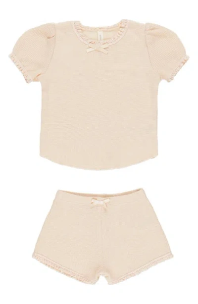Quincy Mae Ruby Organic Cotton Waffle-knit Top & Shorts Set In Neutral