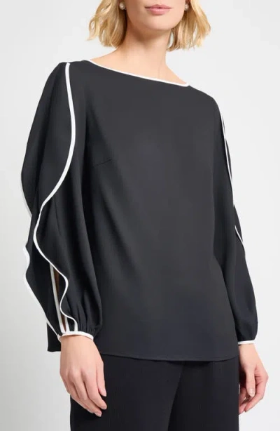 Misook Contrast-trim Butterfly-sleeve Crepe Blouse
