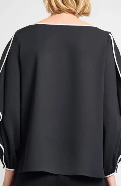 Misook Contrast-trim Butterfly-sleeve Crepe Blouse