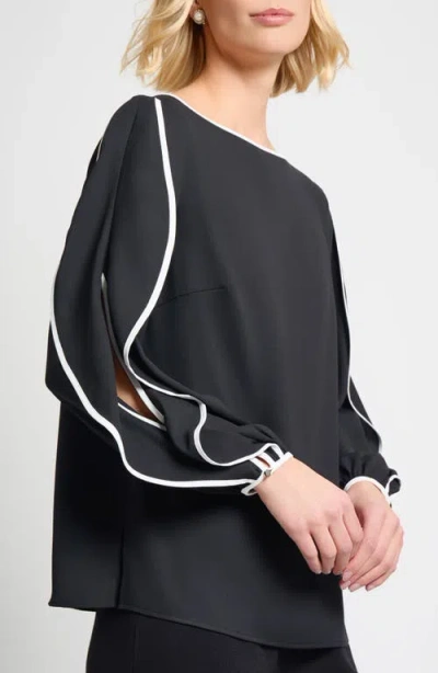Misook Contrast-trim Butterfly-sleeve Crepe Blouse