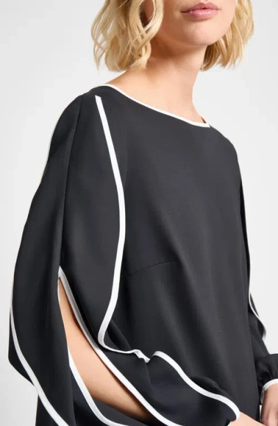 Misook Contrast-trim Butterfly-sleeve Crepe Blouse