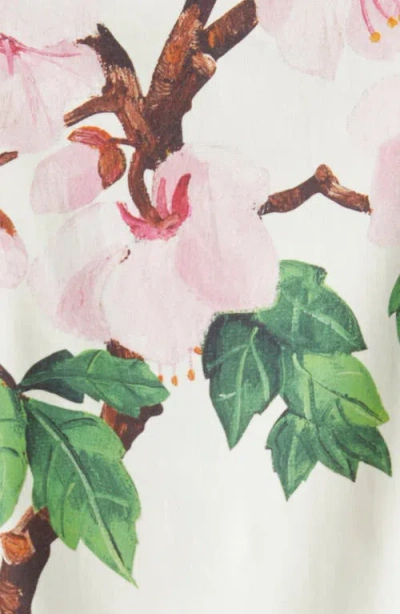 Oscar De La Renta Long Sleeve Asymmetrical Hem Cherry Blossom Poplin Dress
