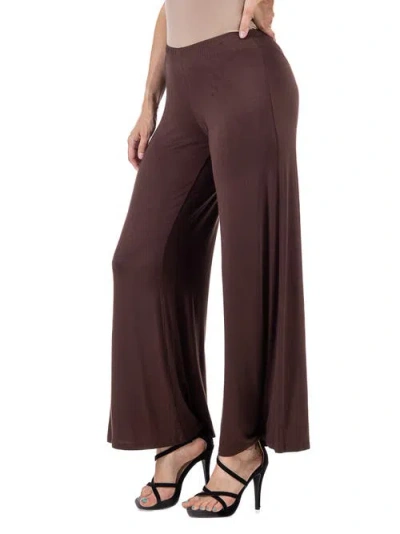 24seven Comfort Apparel Comfortable Solid Color Palazzo Pants In Brown