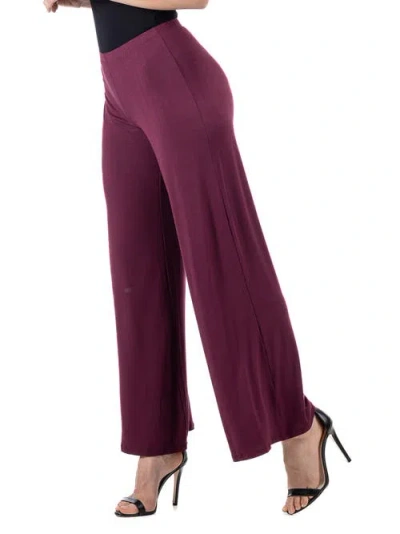 24seven Comfort Apparel Comfortable Solid Color Palazzo Pants In Purple