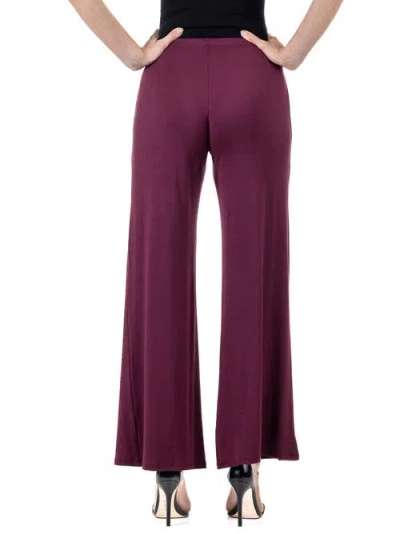 24seven Comfort Apparel Comfortable Solid Color Palazzo Pants In Purple