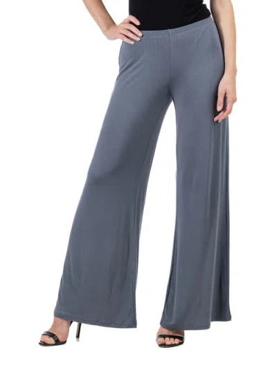 24seven Comfort Apparel Elastic Waist Stretch Flare Pants In Gray