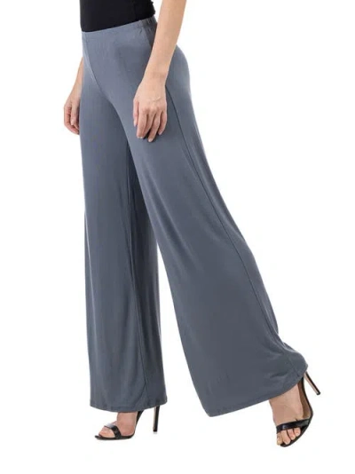 24seven Comfort Apparel Elastic Waist Stretch Flare Pants In Gray